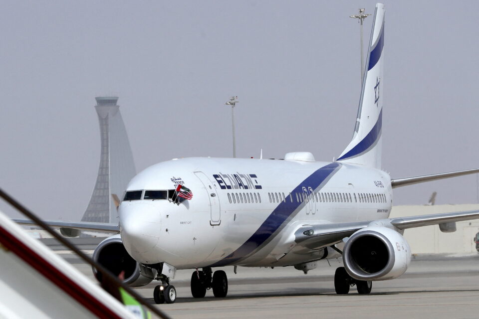 file photo: an israeli el al airliner lands at abu dhabi international airport, united arab emirates