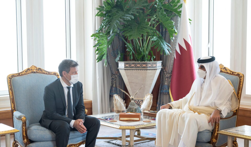 qatari emir sheikh tamim bin hamad al thani meets with german economy minister robert habeck in doha
