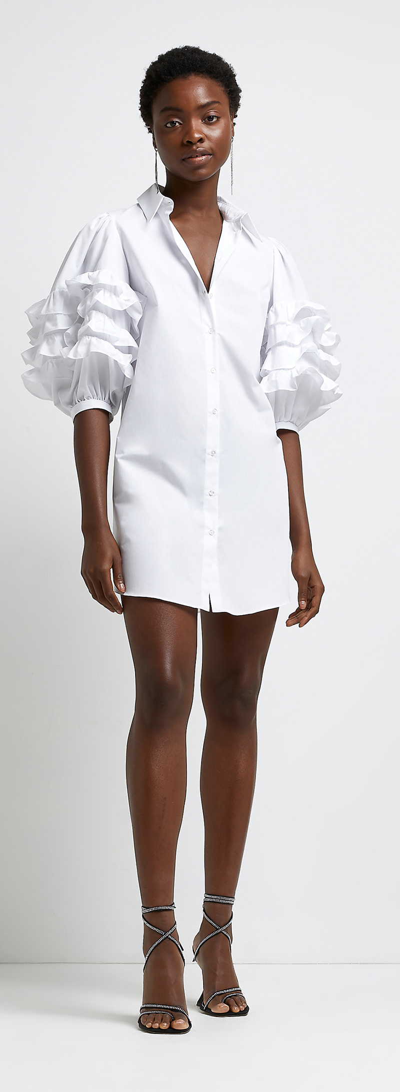 fashion river island white ruffled mini shirt dress