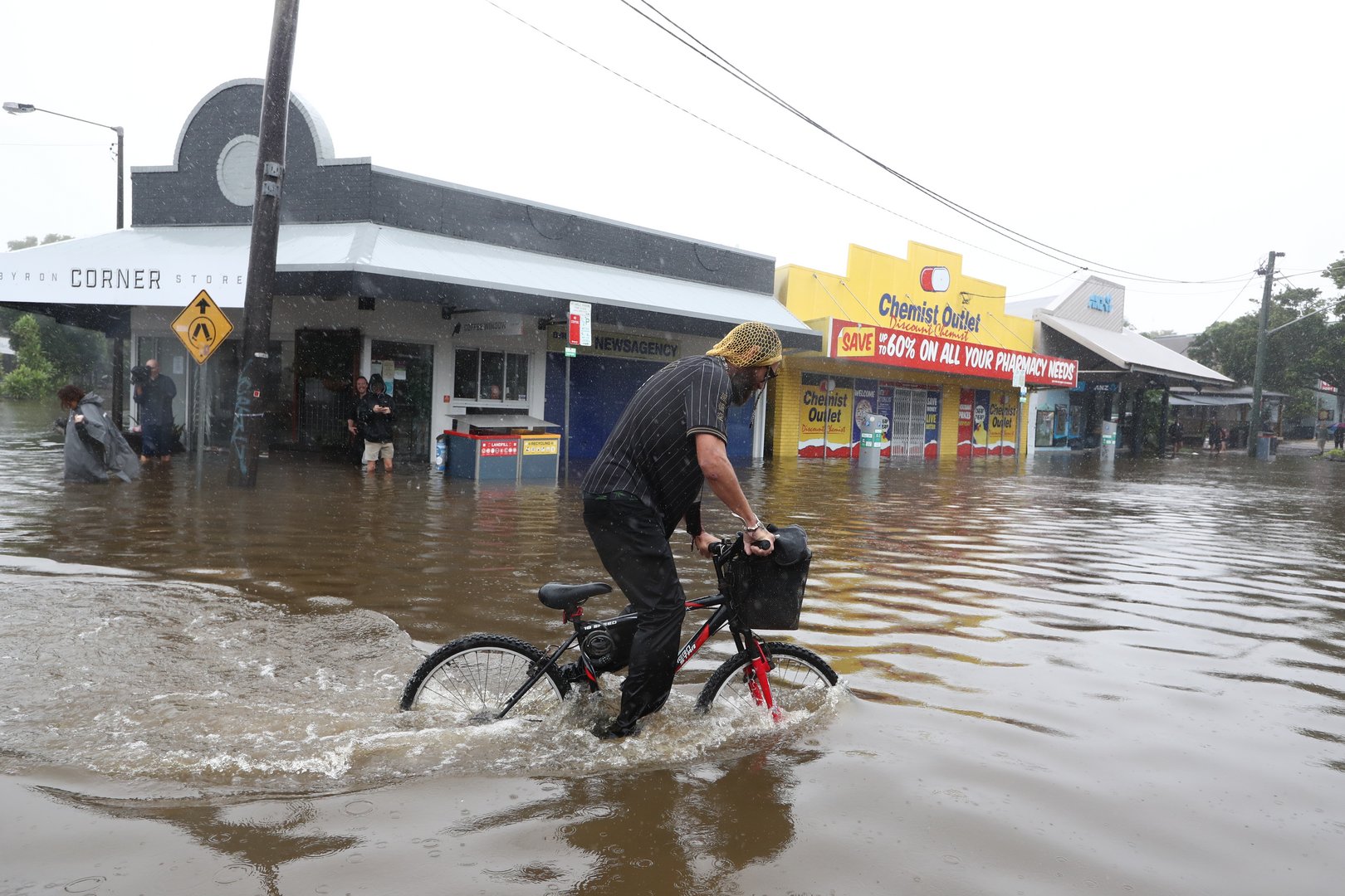 flooded scenes in byron bay, nsw, australia