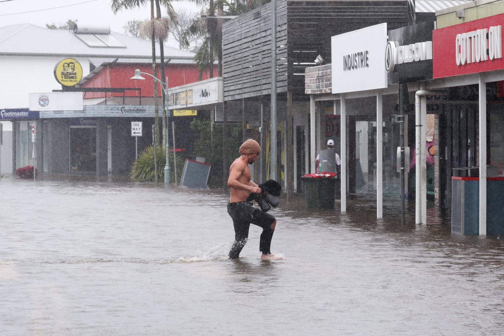flooded scenes in byron bay, nsw, australia