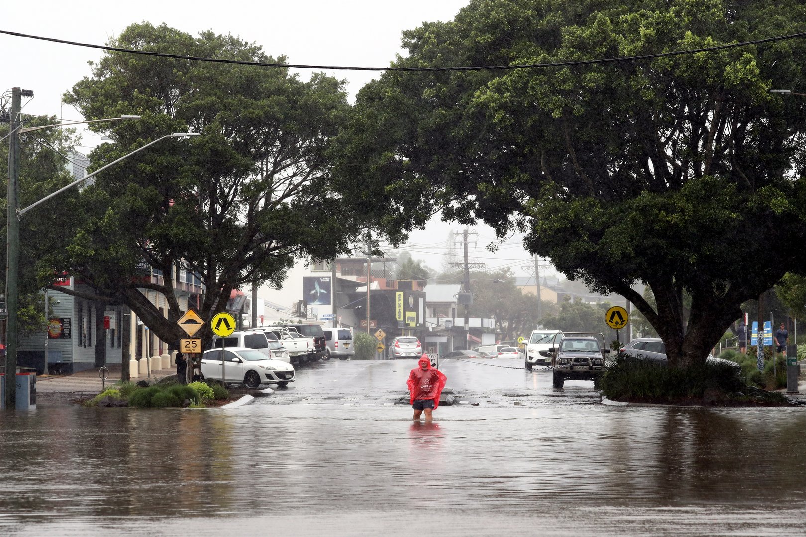 flooded scenes in byron bay, nsw, australia