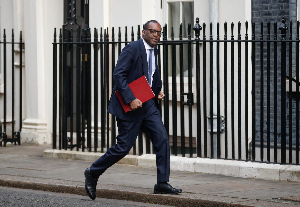 british business and energy secretary kwasi kwarteng walks outside downing street, in london