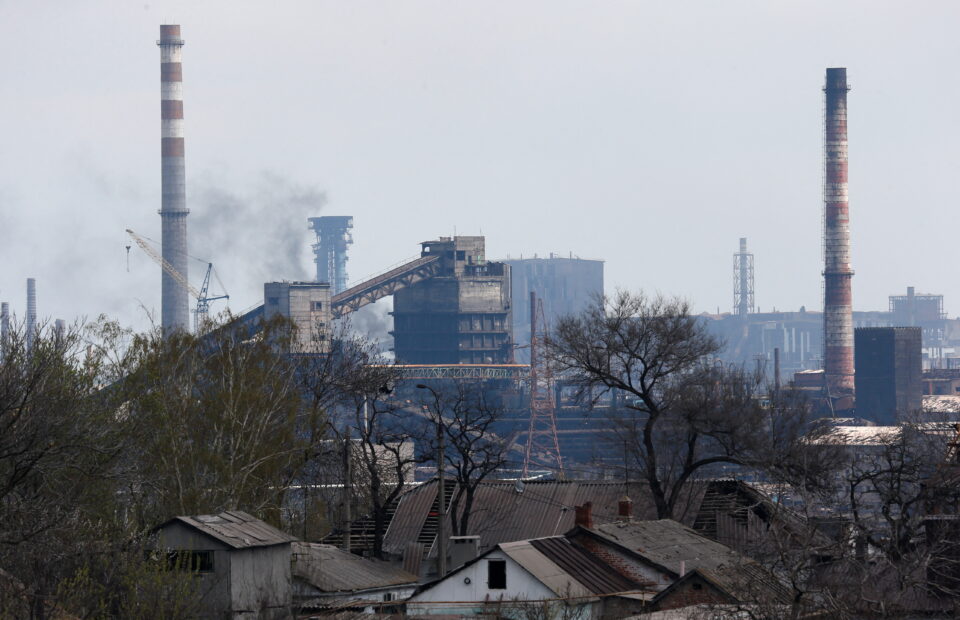 a view shows a plant of azovstal iron and steel works in mariupol