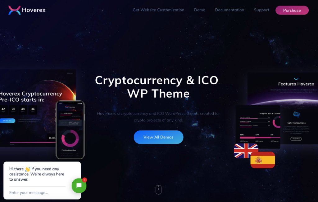 35. hoverex cryptocurrency, nft & ico wordpress theme + spanish