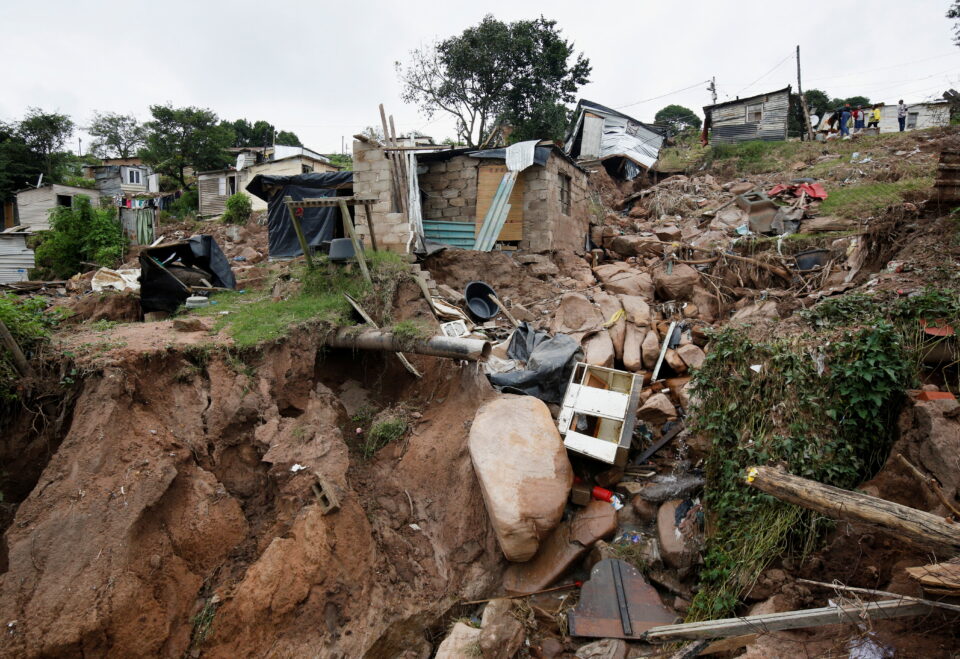 the remains of a home which was destroyed leaving two children dead after flooding are seen in lindelani, durban