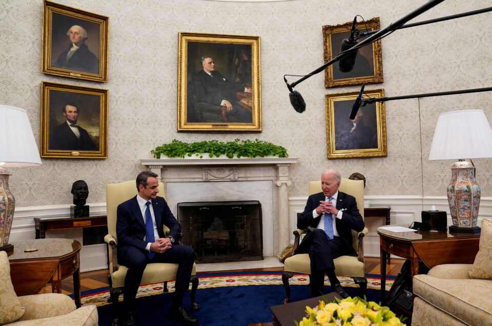 u.s. president joe biden meets with greek prime minister kyriakos mitsotakis at the white house in washington