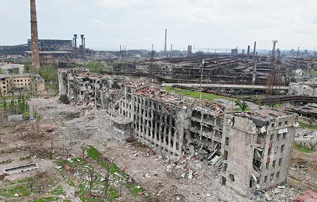 a view shows destroyed facilities of azovstal iron and steel works in mariupol