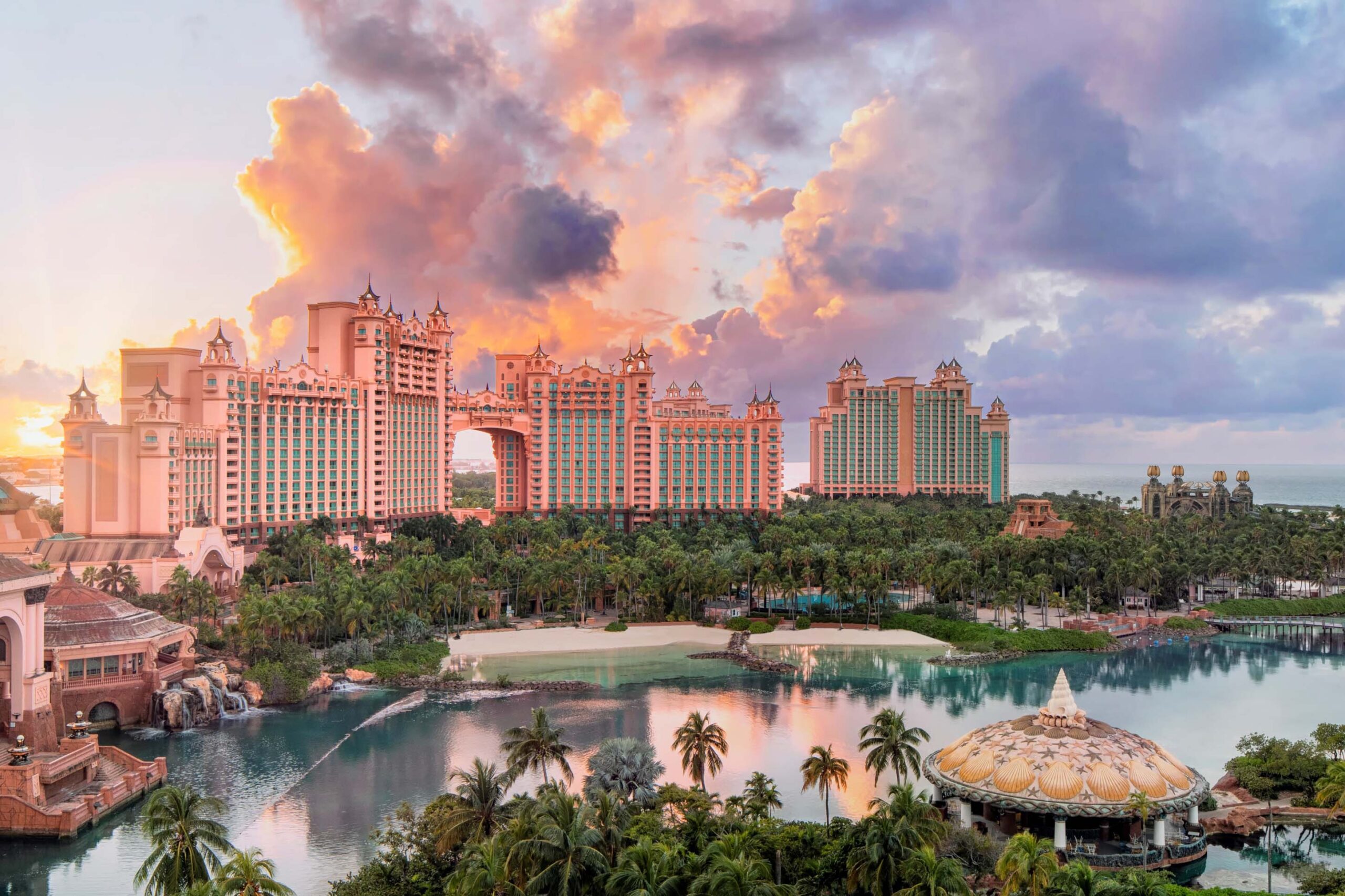 travel2 the cove (right) and the royal (left), two of five hotels at the atlantis paradise island resort