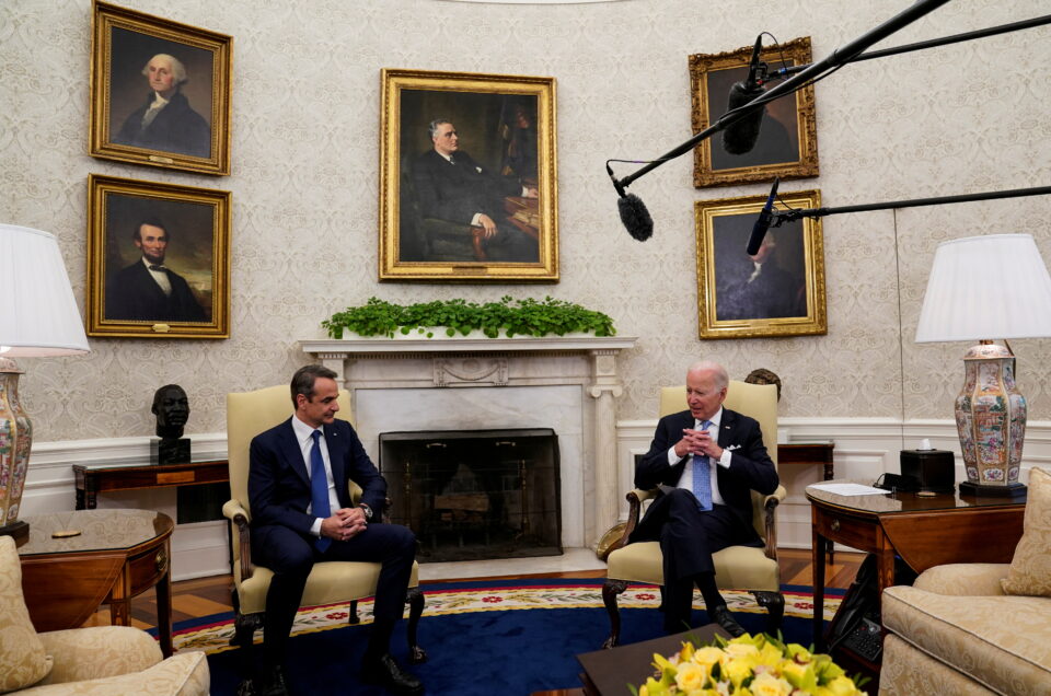 u.s. president joe biden meets with greek prime minister kyriakos mitsotakis at the white house in washington