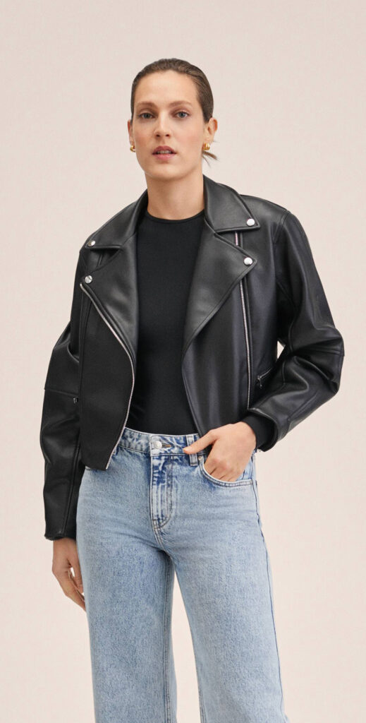 fashion mango leather effect biker jacket