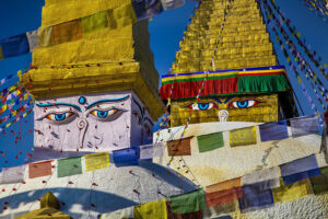 nepal, kathmandu valley, bodhnath stupa, tibetan buddhist temple, buddha's eyes and prayer flags
