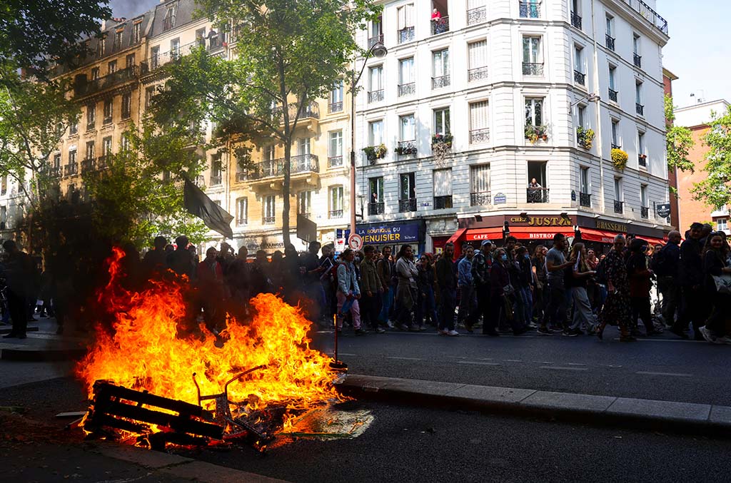 image May Day marchers in France put pressure on re-elected Macron