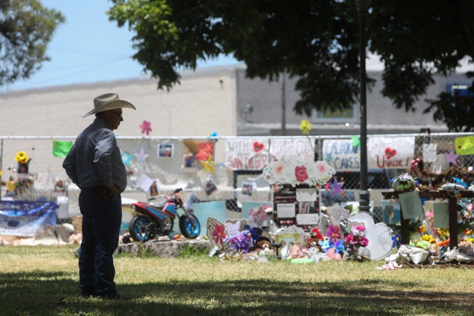 view of the memorial for victims of the uvalde school shooting