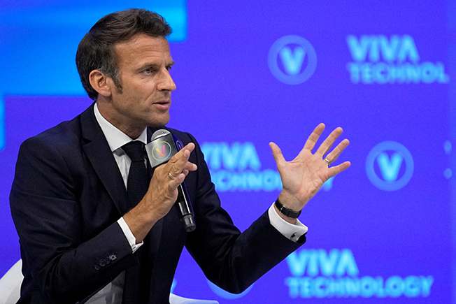 french president macron speaks at the vivatech conference in paris