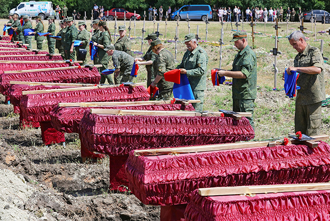 funeral for 58 soldiers of the self proclaimed luhansk people's republic who were killed during ukraine russia conflict, in luhansk