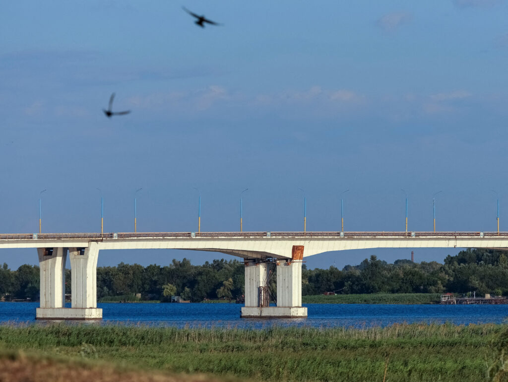 a view of the antonivskyi bridge across dnipro river in the russia controlled kherson region
