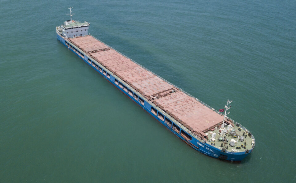 russian cargo ship zhibek zholy anchored offshore of karasu port
