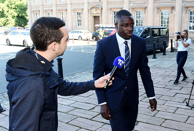 manchester city's benjamin mendy arrives at chester crown court for his trial following allegations of rape and sexual assault