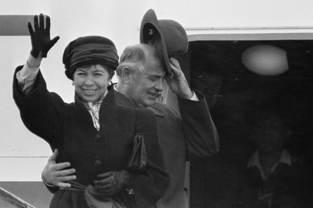 file photo: mikhail gorbachev and his wife raisa board ilyushing 62 at end of a summit in reykjavik