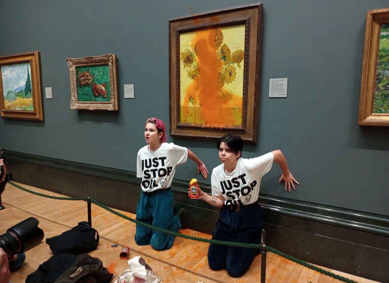 image UK police charge two eco activists after soup thrown at van Gogh&#8217;s &#8216;Sunflowers&#8217;