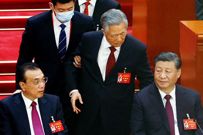 cover Chinese ex-President Hu Jintao escorted out of party congress
