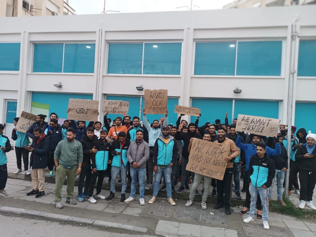 Wolt drivers protesting in Limassol