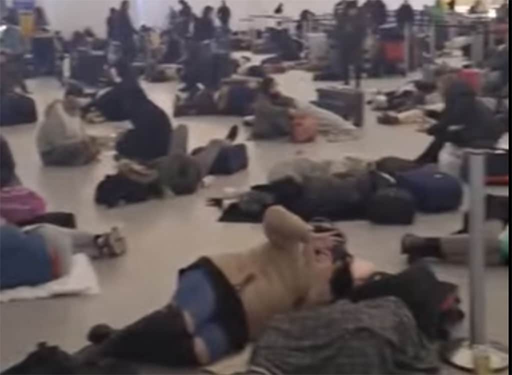 cover Travellers due to return to Cyprus after getting stranded at Stanstead (video)
