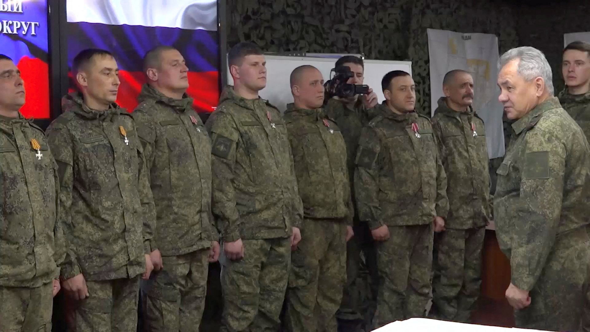 image Russian defence minister pays rare visit to troops in Ukraine