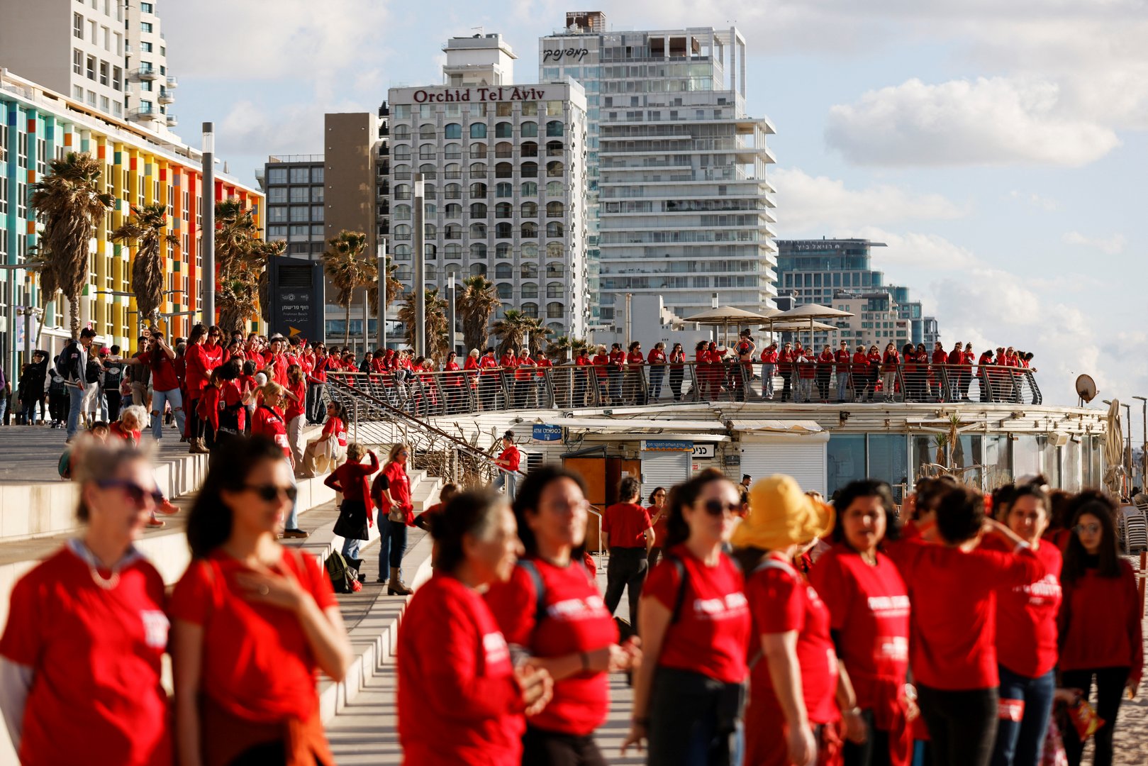 image Israeli women form human chains to protest planned judicial overhaul