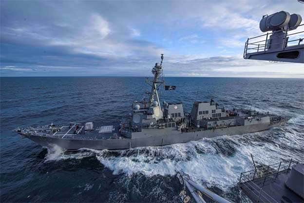 image US warship sails through Taiwan Strait following China war games