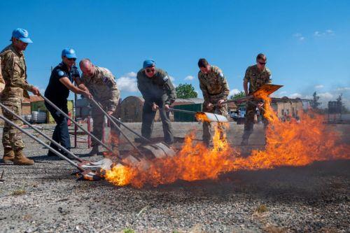 image Fire safety training in the buffer zone in Cyprus by UN peacekeepers