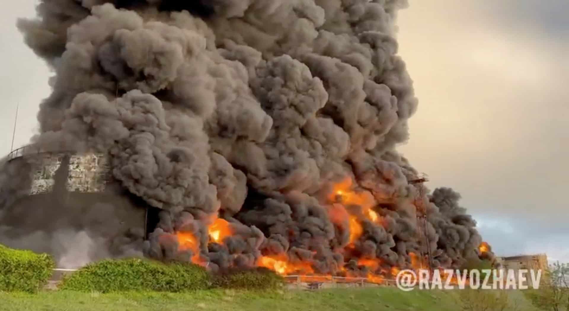 image Huge fires at oil depots in Russia and Ukraine as sides press drone war
