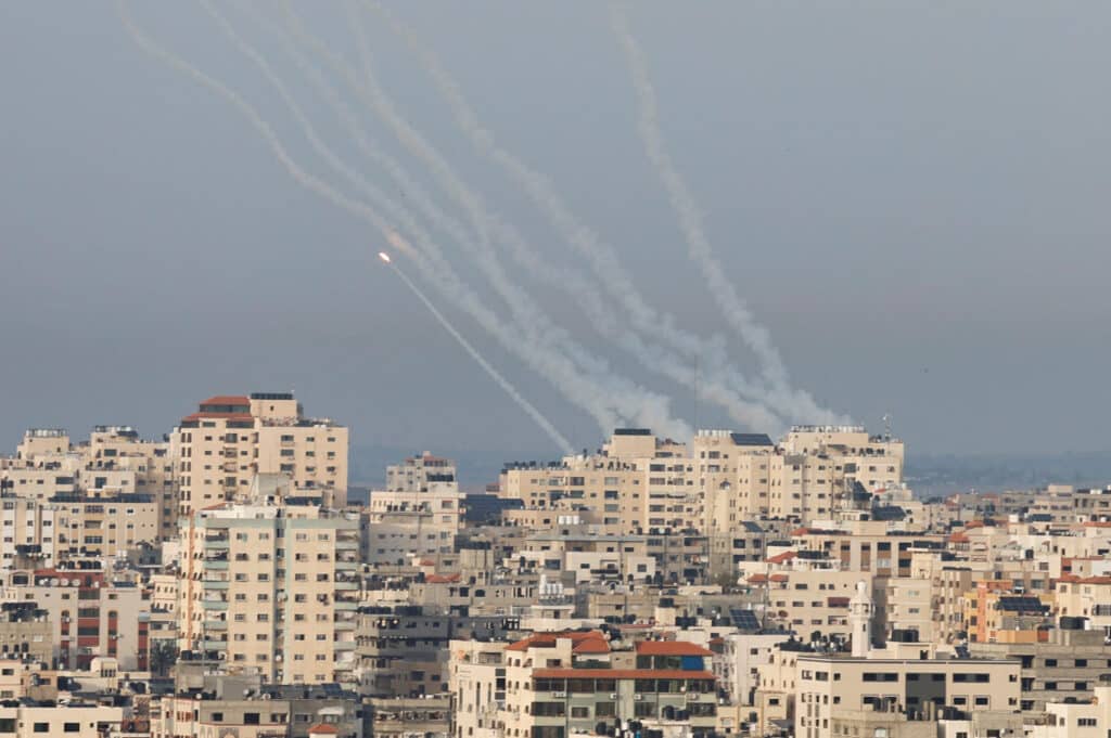 rockets are fired from gaza into israel, in gaza