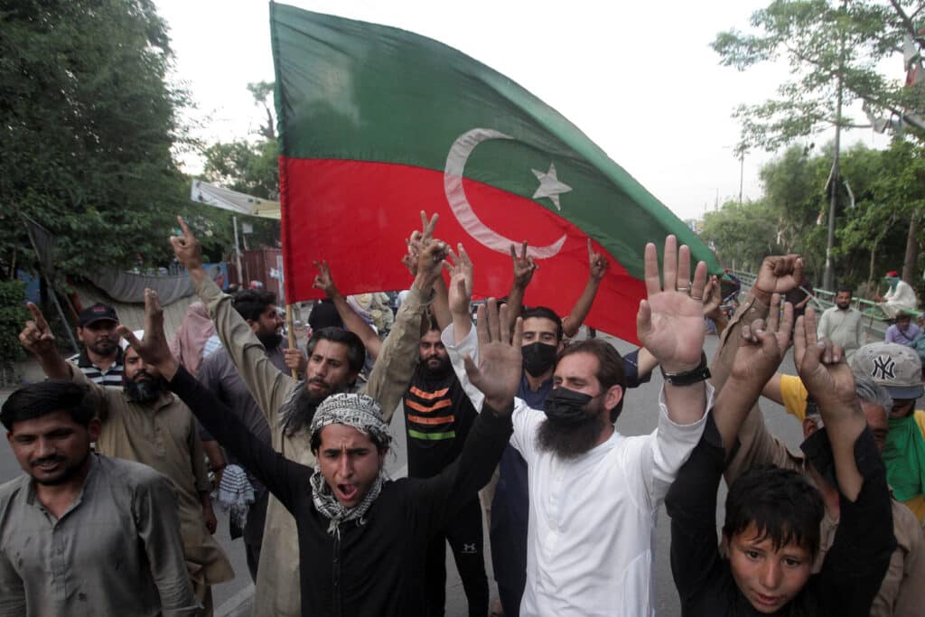 supporters of pakistan's former pm khan celebrate in lahore