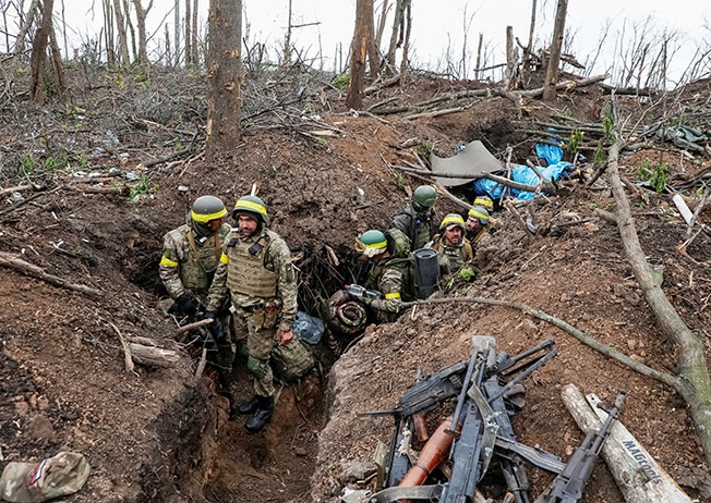 ukrainian servicemen are seen after a fight near the front line city of bakhmut