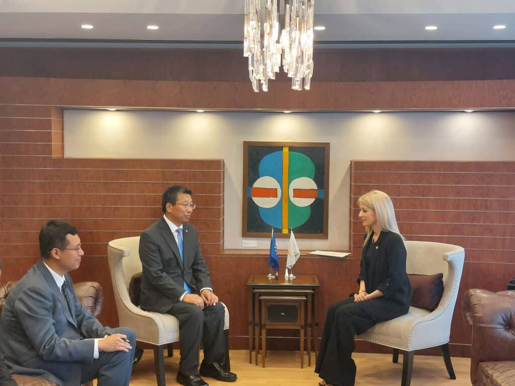 Annita Demetriou with Chinese ambassador Liu Yantao