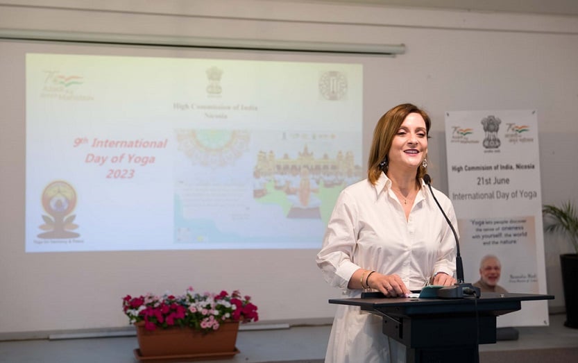 First Lady of Cyprus Philippa Karsera Christodoulides June 19, 2023, International Day of Yoga event