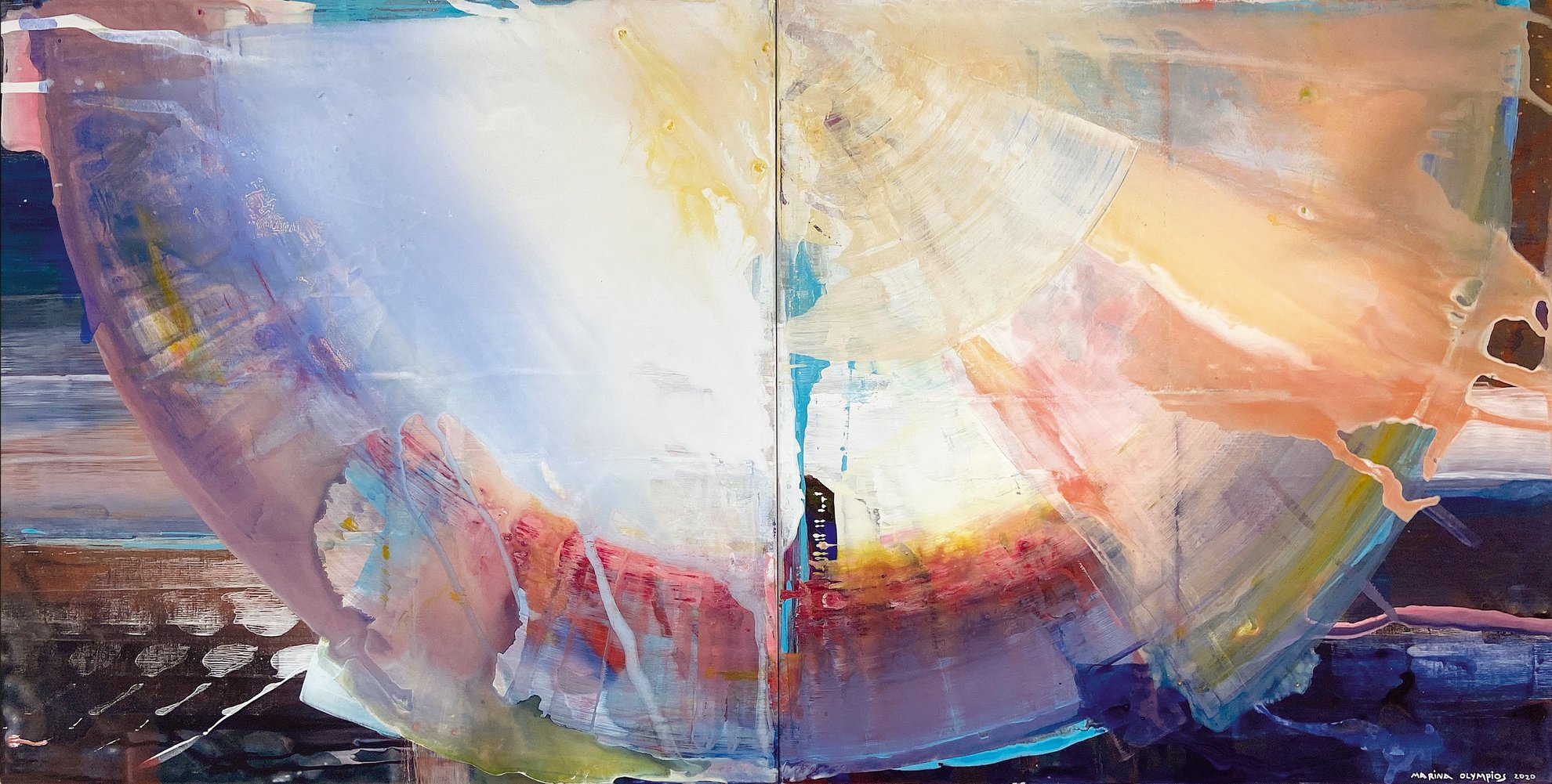 it takes time to understand, mineral colours on canvas, 103 x 203 cm