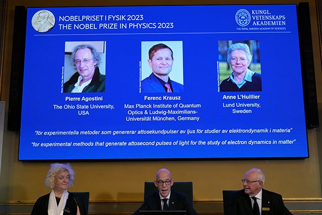 image Trio win 2023 Nobel Prize in Physics for use of light to study electrons