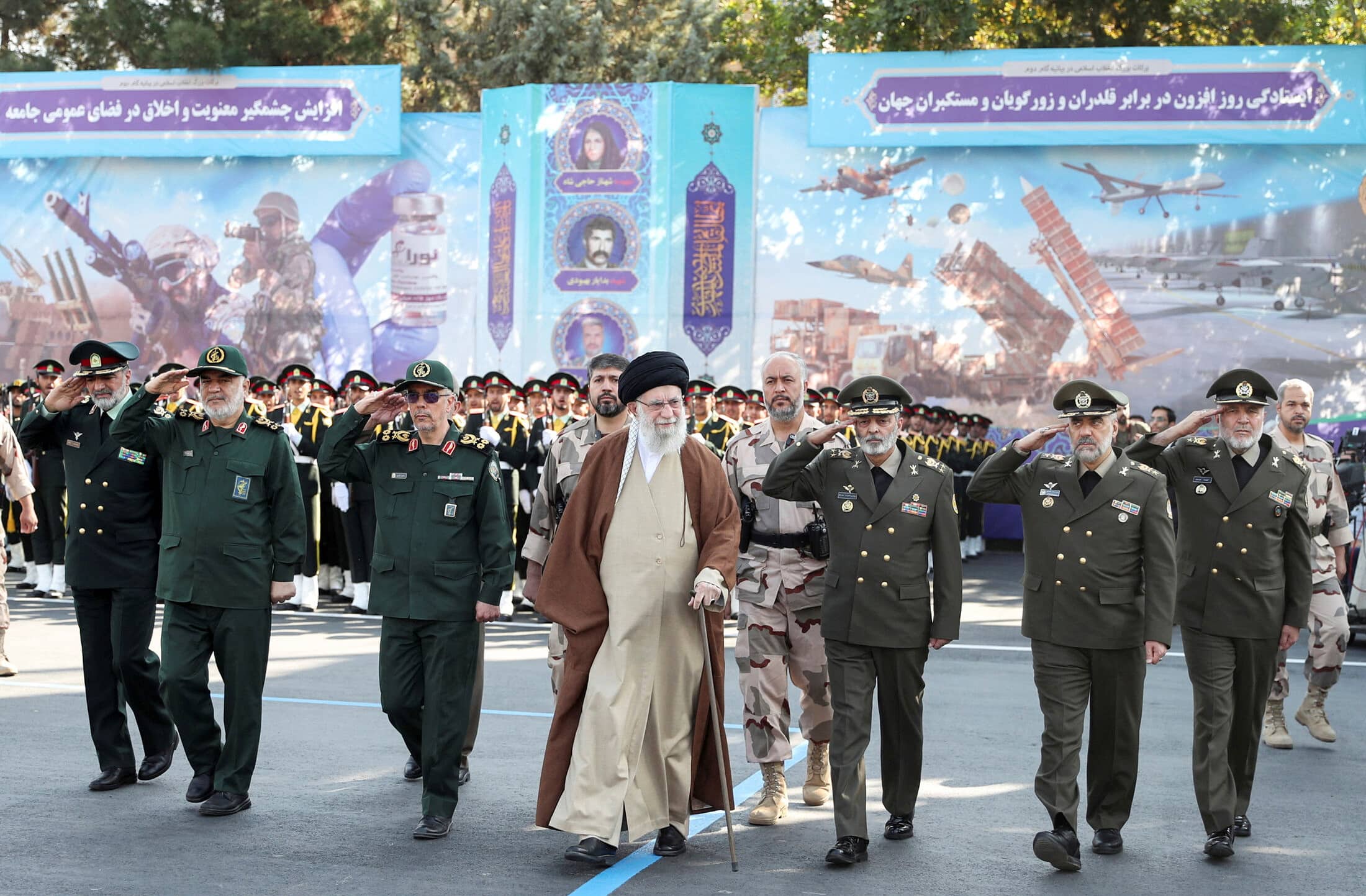 iran's supreme leader ayatollah ali khamenei reviews armed forces during a graduation ceremony, in tehran
