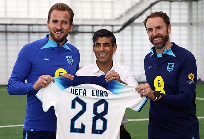 image Sunak celebrates UK being named as Euro 2028 hosts with Three Lions