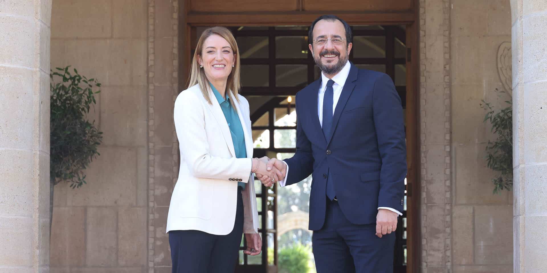 image EU Parliament President Metsola arrives in Cyprus