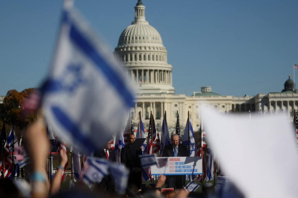 israeli americans and supporters of israel gather in solidarity with israel and protest against antisemitism, in washington