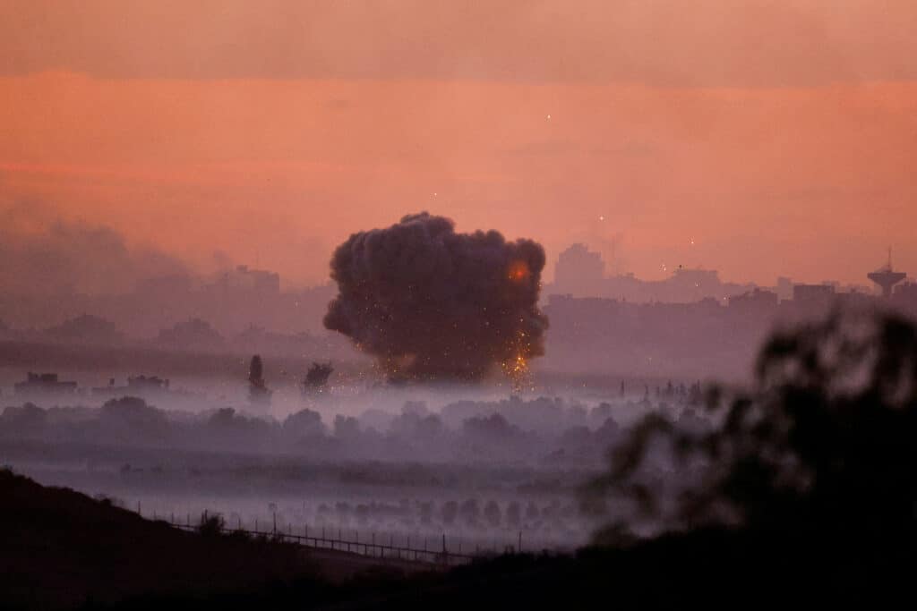 smoke rises after israeli air strikes in gaza, as seen from southern israel