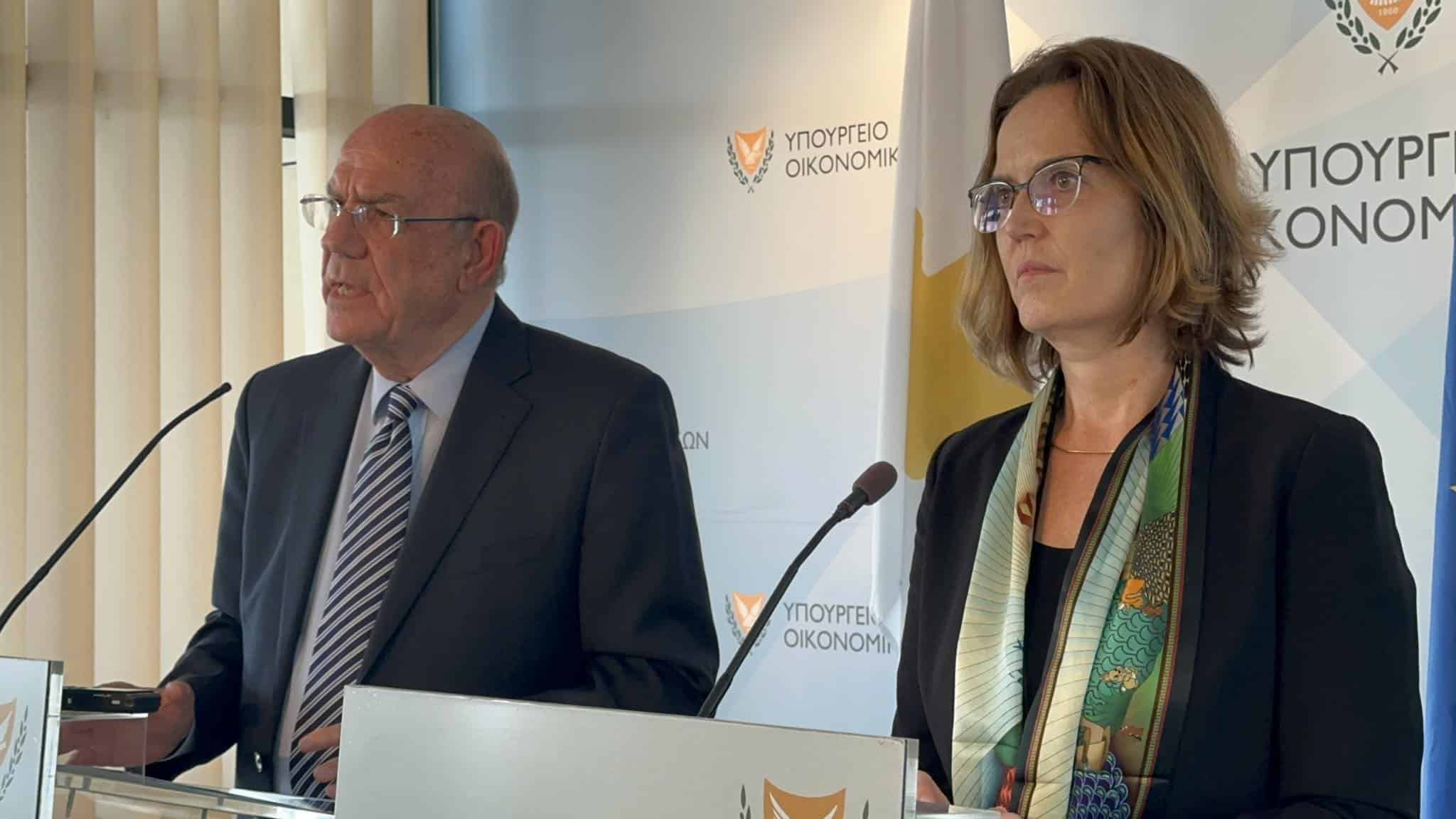 French ambassador Salina Grenet-Catalano and Finance Minister Makis Keravnos