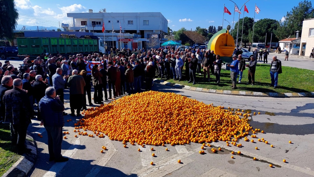 image Morphou orange farmers stage protest