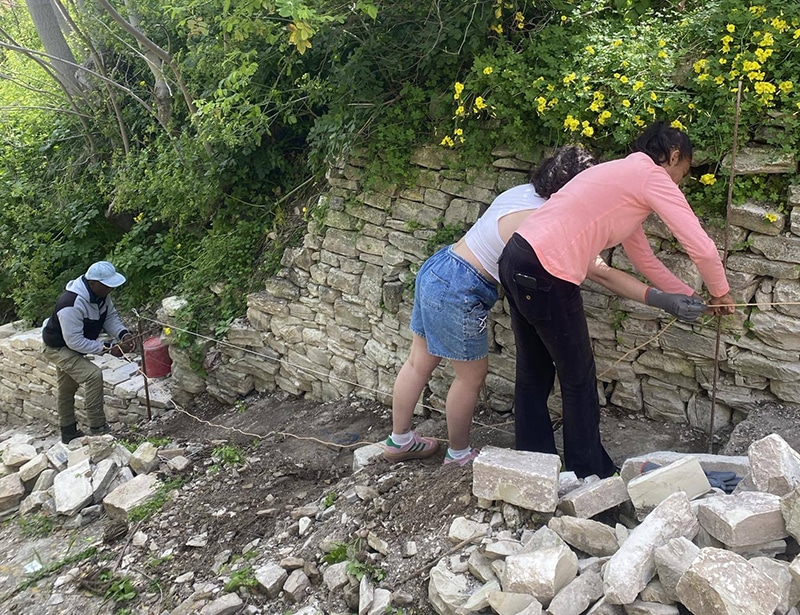 profile students making the dry stone wall