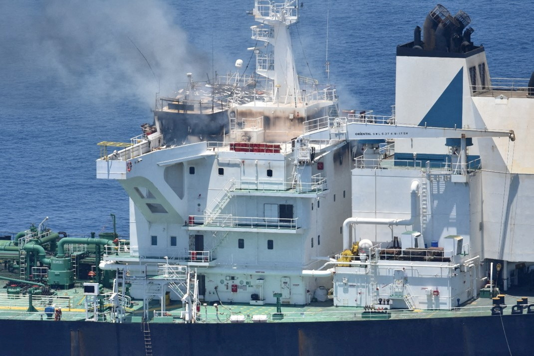 image Greek-flagged oil tanker appears to be leaking oil, Pentagon says