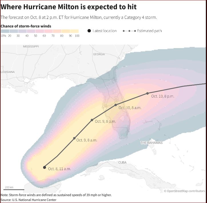 Floridians flee looming catastrophe as Hurricane Milton approaches